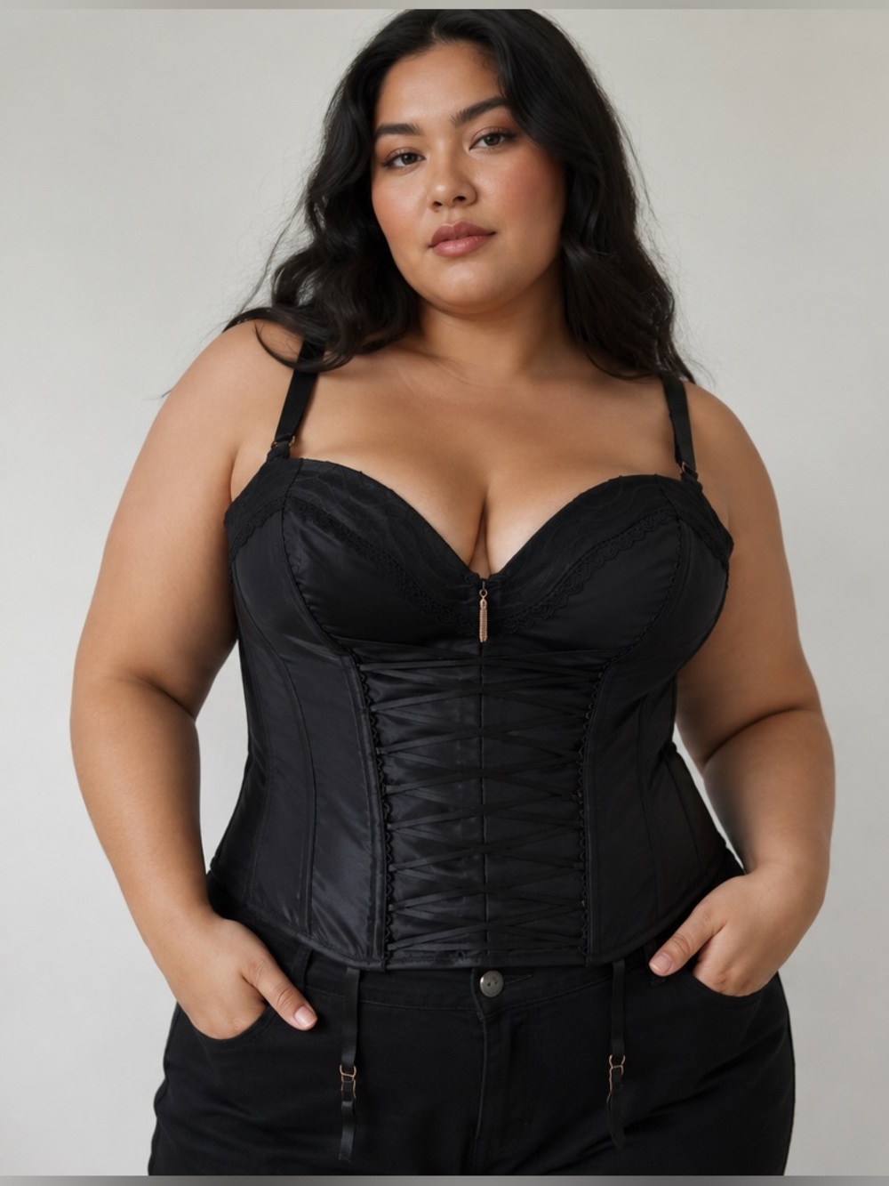 NWT Ashley Graham Black Sexy Romantic Underwire Lace-Up Corset Bustier SZ 2X